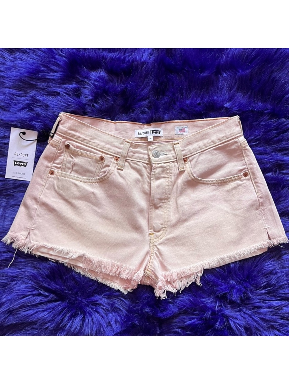 RE/DONE x Levi’s 70s High Rise Pink Frayed Denim Shorts